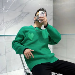 Hearujoy White Heart Knit Sweater Male Round Collar Graphic Men's Clothing Crewneck Green Pullovers Tops Trend Maletry Fashion X Old