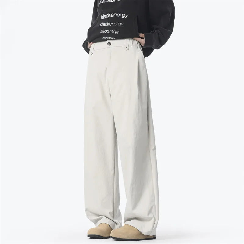 HEARUJOY  -  Black Casual Pants Men Fashion Oversized Wide Leg Pants Men Streetwear Korean Loose Straight Beige Pants Mens Baggy Trousers