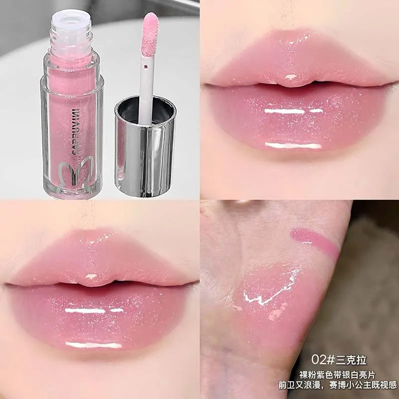 YICKYUE  -  Water Light Pink Shiny Lip Gloss Lasting Moisturizing Plumper Shimmer Jelly Brown Lip Oil Reduce Liplines Liquid Lipstick Makeup