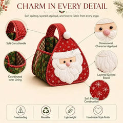 YICKYUE  -  Christmas Quilted Carry Basket, Shelf Baskets, Snowman Storage Basket, Foldable Storage Bin, Santa Claus Folding Organizer Box