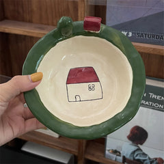 YICKYUE  -  Cartoon Cute And Fun Tableware Kitchen Supplies Cartoon House Printing 3D Decoration Yogurt Breakfast Bowl Christmas Gift Plate