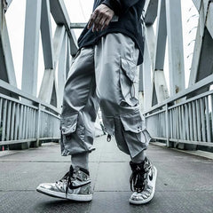 Hearujoy Black Cargo Pants Men Joggers Hip Hop Techwear Pants Hippie Cargo Trousers for Men Streetwear Plus Size Pockets Oversize