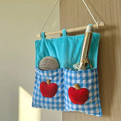 YICKYUE  -  Checkered Pattern Plush Fabric Key Phone Storage Bag Wall-Mounted Door Rear Storage Bag Wardrobe Sundries Fringe Storage Bag