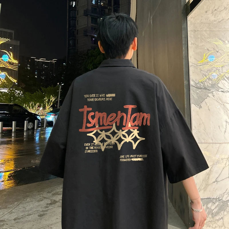 YICKYUE  -  Men's Oversized Shirts 5XL White Fashion Letter Print Mens Blouse Oversize Shirt Casual Wear Summer for Men New Clothing