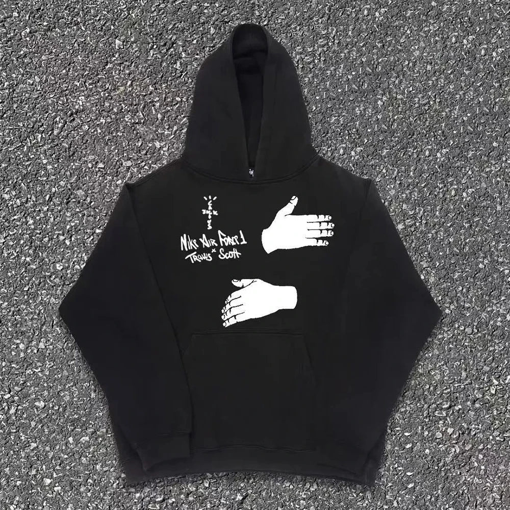 Hearujoy Y2K Gothic 100% Cotton Retro Hoodie Fall And Winter Plush Oversized Hoodie Quality Cotton Hip-Hop Comfortable Unisex Sweatshirt