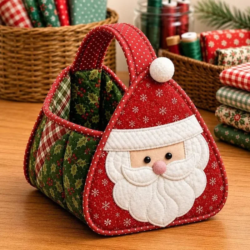YICKYUE  -  Christmas Quilted Carry Basket, Shelf Baskets, Snowman Storage Basket, Foldable Storage Bin, Santa Claus Folding Organizer Box