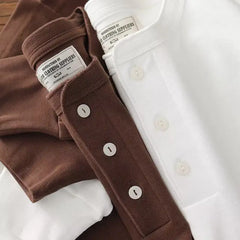 Hearujoy Men's  T-shirt Autumn Winter New Casual Henley Shirt Retro Simple Solid Color Buttons Daily Long-sleeved Bottoming Tops Tees
