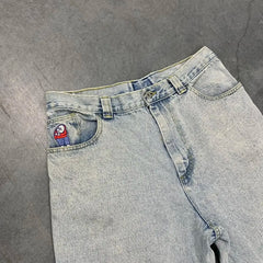 Hearujoy Hip Hop Polar Big Boy Jeans Y2K Pants Mens Gothic Cartoon Embroidery Retro Blue Baggy Jeans New High Waist Wide Leg Trouser
