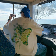 YICKYUE  -  Men's Cotton T-shirts White Mens Oversized T Shirt Casual Summer Wear Flower Butterfly Print 5XL Tee Shirts for Men Male Clothes