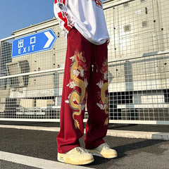 Hearujoy Men Women Sweat Pant Chinese Style Dragon Printed Trousers Jogger Drawstring Pants Streetwear Casual Sweatpant 2024 Spring