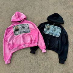 Hearujoy Hip Hop Harajuku Punk Print Jacket for Men Y2k Fashion trend brand Zipper Hoodie Retro street casual oversized sweatshirt