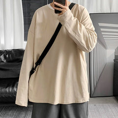 Hearujoy Spring Multicolor Cotton T-shirt Men Fashion Solid Color Casual O-neck T Shirt Men Korean Loose Long-sleeved T-shirt Mens Tops