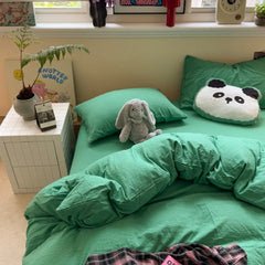 YICKYUE  -  Bedding Set Green Washed Cotton Polyester Duvet Cover Set+Sheet+Pillowcae Adult Student Twin All Season Bedlinens Drop Shipping