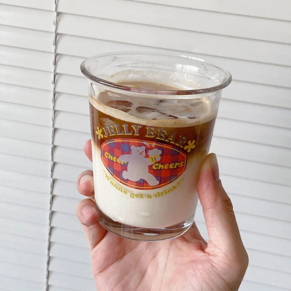 YICKYUE  -  Transparent Glass Cup Juice Cups Cute Tea Milk 300ml Coffee Mug Drinkware Dining for Breakfast Cup Cold Extract Drinkware Cups