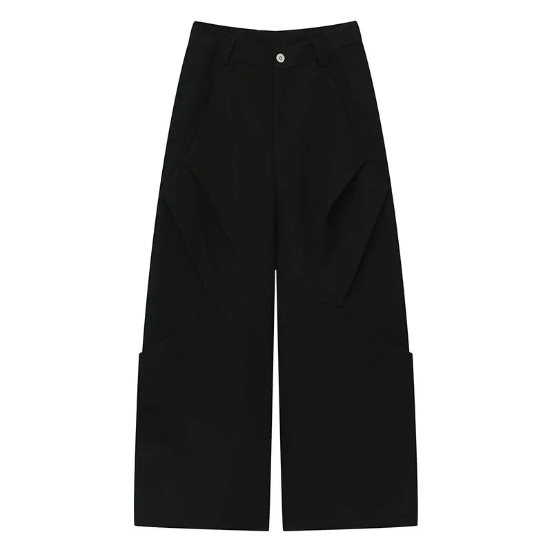 Hearujoy Men's Trousers Solid Color Niche Design Pleated Splice Loose Casual Baggy Pant Trend Male Wide Leg Fold Streetwear 9C3088