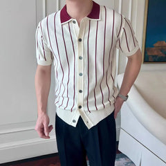 HEARUJOY  -  Men's Summer Knitted Striped Short Sleeve T-Shirt