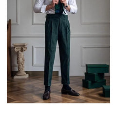 HEARUJOY  -  Italian Style Corduroy Naples Suit Pants Men High-waisted Adjustable Belt Straight Trousers Autumn  England Business Casual Pant