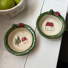YICKYUE  -  Cartoon Cute And Fun Tableware Kitchen Supplies Cartoon House Printing 3D Decoration Yogurt Breakfast Bowl Christmas Gift Plate