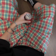 HEARUJOY  -  Men's Plaid Cropped Trousers American Retro Fashion Trend Street Hip-Hop Loose Casual Breathable Niche Summer New Men's Bottoms