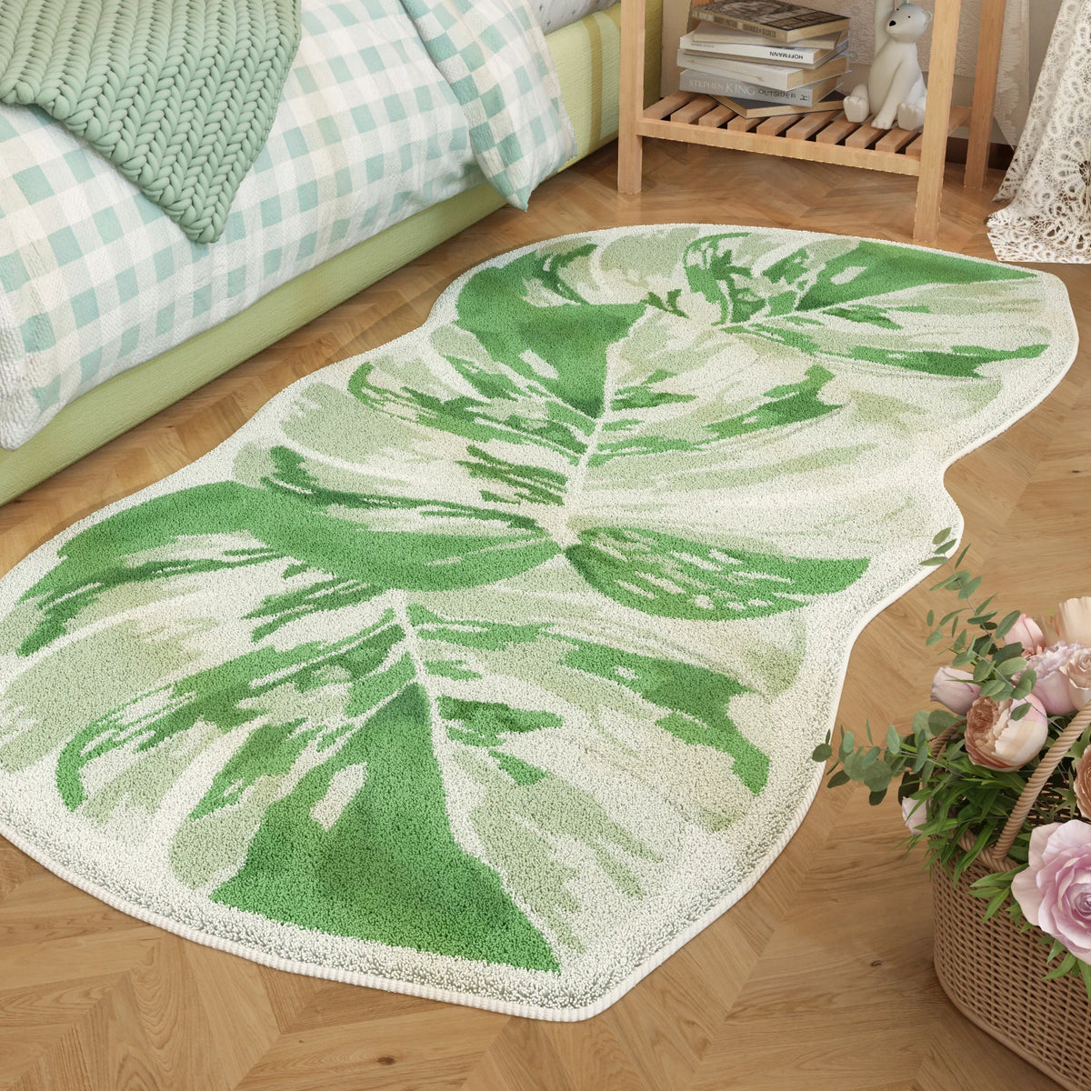 YICKYUE  -  Fresh Style Living Room Decoration Green Carpet Thicken Plush Rugs for Bedroom Irregular Shapes Rugs for Bedroom Fluffy Soft Rug