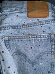 Hearujoy American Retro Trendy Rhinestone Embroidery Women Jeans Y2k Gothic Hip Hop Blue Wash High Waist Straight Denim Pants Trousers