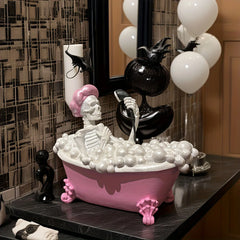 YICKYUE  -  Spooky Skeleton in Pink＆White Bathtub Halloween Ghostly Bathroom Decor Perfect for Prank Gifts Parties Festive Decor