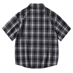 HEARUJOY  -  Mens Plaid Loose Label Short Sleeved Shirt Youth Fashion Cardigan Casual Shirt Chest Pocket Men'S Autumn Shirt
