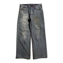 Hearujoy Y2K Gothic Skull Embroidered Baggy Jeans for Men Harajuku Women High Waist Wide Leg Straight Pants Punk Grunge Trendy Streetwear
