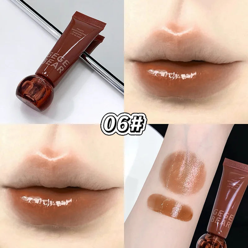 YICKYUE  -  Chocolate Brown Plumping Lip Gloss Watery Crystal Jelly Lip Gloss Moisturizing Glass Lip Tint Soft Tube Makeup Applicator Beauty