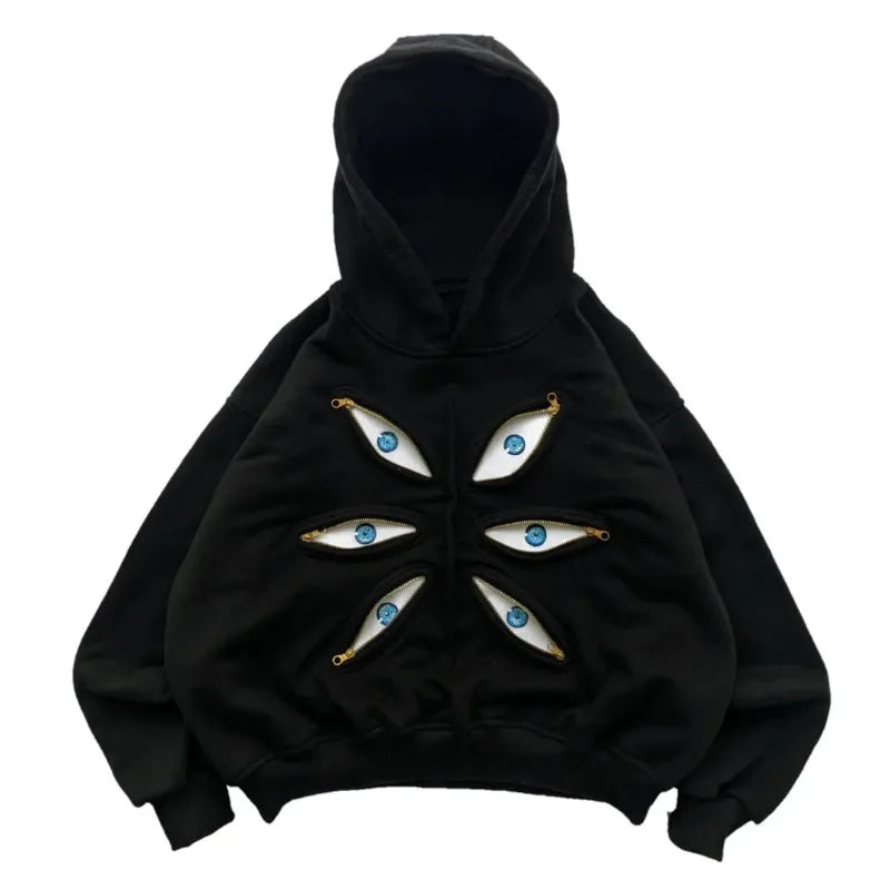 Hearujoy Y2k Hip Hop trend Harajuku Sweatshirt Fashion Loose casual pullover hoodie Men retro Demon Eyes zipper embroidery design hoodie