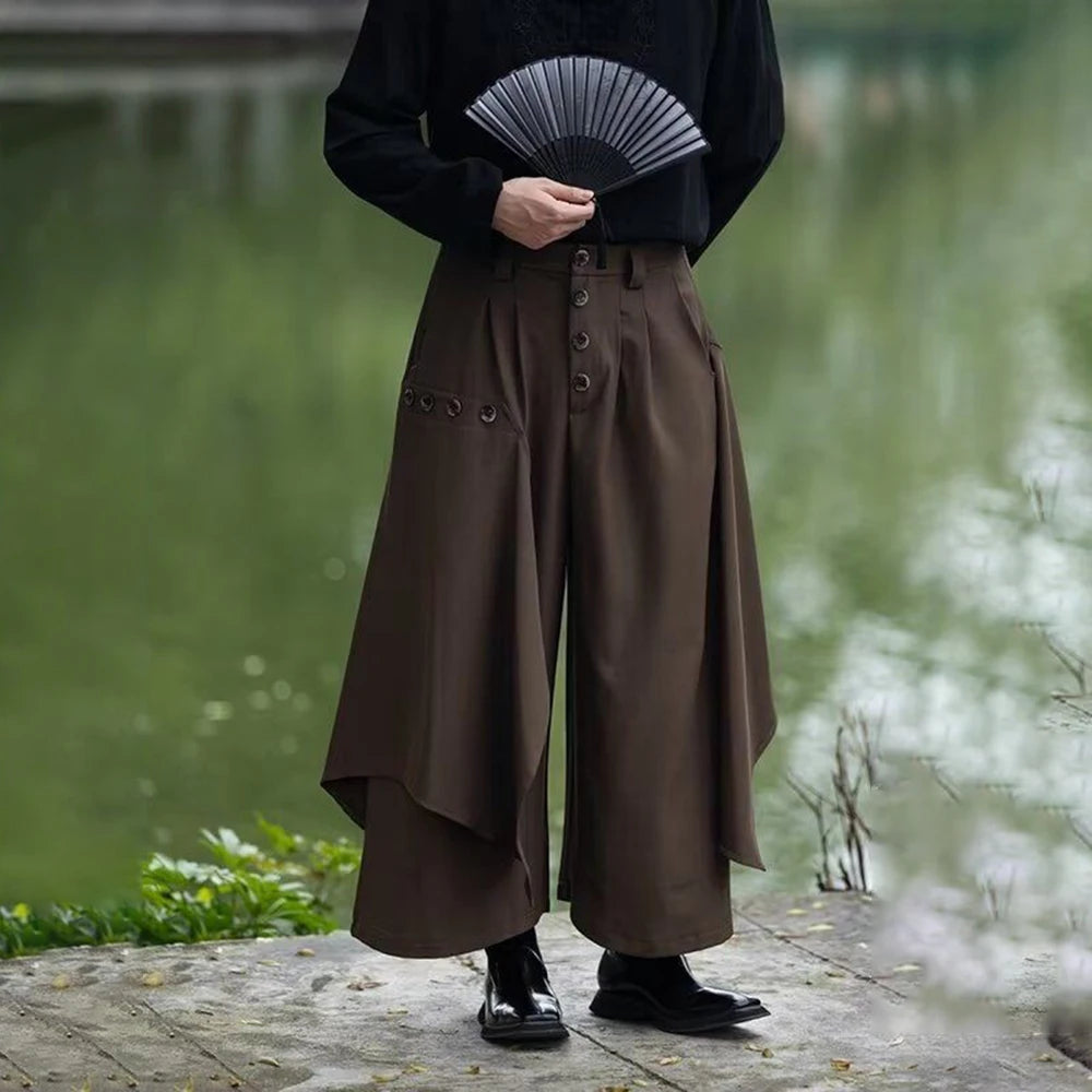 HEARUJOY  -  Y2k Irregular Skirt Pants Japanese Gothic Samurai Pants Hakama Genderless Streetwear Youth Campus Wide-Leg Pants Unisex 2025 New