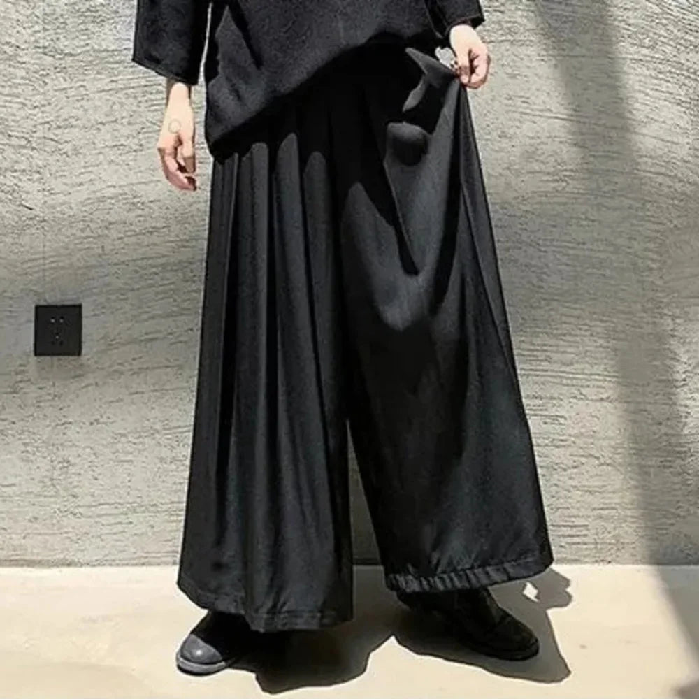 HEARUJOY  -  XS-5XL Mens Culottes Pleated Casual Samurai Pants Hakama Spring Streetwear Fashion Personality Wide Leg Pants Men'S Clothing New