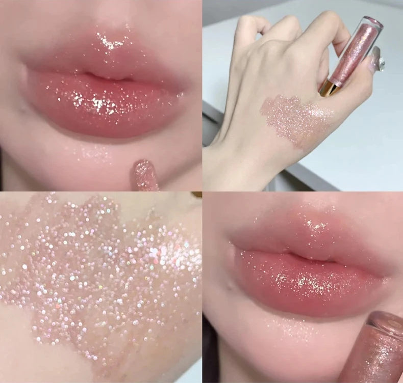 YICKYUE  -  Waterproof Diamond Shimmer Glitter Lip Gloss Liquid Lipstick Shiny Pearl Lip Glaze Lasting Moisturizing Lip Tint Women Makeup