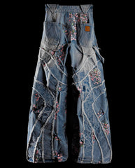 Hearujoy Y2k Retro Streetwear Cherry Blossom Stripe Embroider Baggy Jeans Women High Street Punk Patchwork Wide Leg Denim Pants Men Jeans
