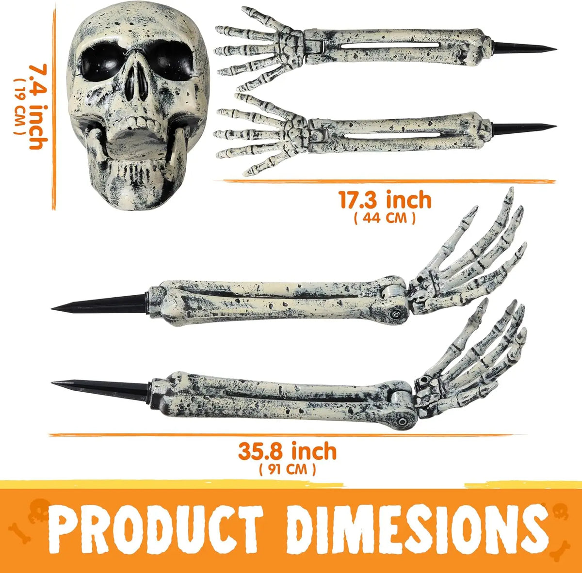 YICKYUE  -  Halloween Skeleton Decorations Outdoor, Life Size Skeleton Yard Stakes, Groundbreaker Skulls Decor for Graveyard Yard Lawn