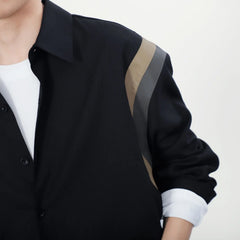 HEARUJOY  -  Design Sense Unique Patchwork Black Long Sleeve Trendy Brand Loose American Stylish Men's Shirt Coat