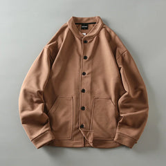 HEARUJOY  -  Autumn Men's Sold Color Bomber Jacket Double-sided Knitted Japanese Men's Sports Leisure Baseball Collar Single-breasted Jacket