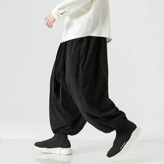 HEARUJOY  -  Men Corduroy Pants Oversized Casual Autumn Wide Leg Trousers Streetwear Harem Pants Men Woman Elastic Waist Loose Pants