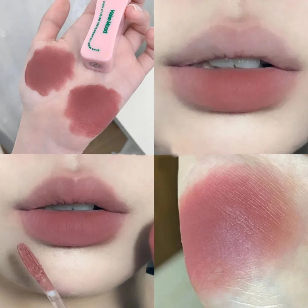 YICKYUE  -  1Pc Velvet Matte Cream Lip Mud Nude Pink Lipstick Moisturizing Lasting Lip Glaze Korean Waterproof Long Lasting Makeup Cosmetics