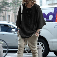 Hearujoy Shirts Men 2024 Summer New Men's Hollow Out Linen Shirt Male Sexy Deep O Neck Shirts Casual Patchwork Pullovers Loose Tops