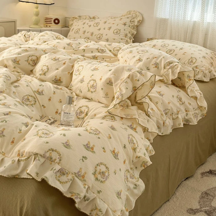 YICKYUE  -  Princess Style Bedding Sets Ruffle Lace Bow Quilt Cover Romantic Bedclothes Decor Woman Girls Bedroom Duvet Cover 4pcs