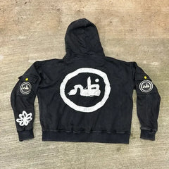 Hearujoy Harajuku Hip Hop New Fashion Patch Embroidery Y2K Zip Up Hoodie Men Women Oversized Hoodie Loose Casual Hoodie Jacket Streetwear