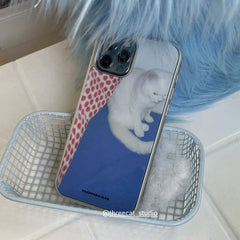 YICKYUE  -  Klein Blue Polka Dot Cute Cat Kawaii Animal Drop Glue Phone Case For iPhone 17 16 15 14 13 12 11 Pro MAX Plus 17air 16e Cover