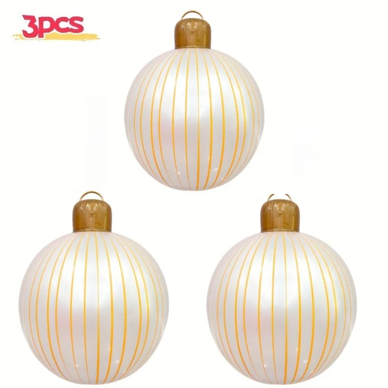 YICKYUE  -  3pcs Giant Inflatable Striped Christmas Balls 58cm PVC Xmas Decorative Balloons for Christmas Porch Lawn Yard Decoration Gifts