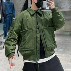 Hearujoy Mens Loose Down Jackets Autumn Winter New Trendy Warm Comfortable Versatile Stand-Up Collar Thickened Workwear Cotton Coats