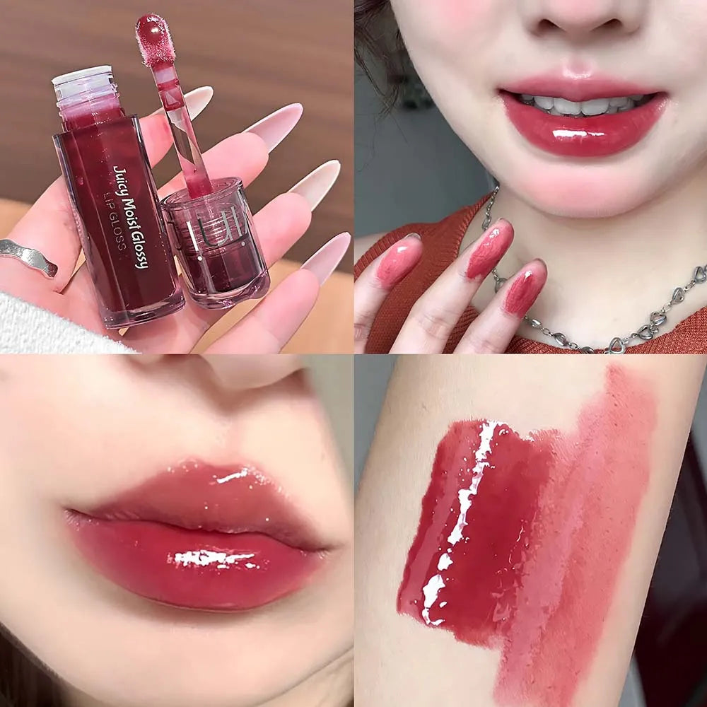 YICKYUE  -  Crystal Gloss Lip Tint Punk Brown Hydrating Glossy Lip Glaze Mirror Water Light Lip Gloss Korean Makeup Plumping Lips