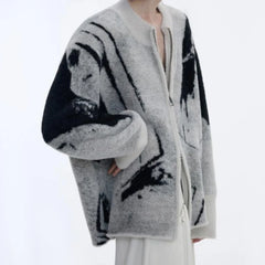 Hearujoy Mens Autumn Winter Y2k Abstract Pattern Jacquard Two-Way Zipper Knitting Sweater Essential Genderless Casual Fashion Couple Coat