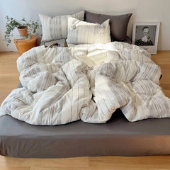 YICKYUE  -  100% Cotton Stripe Style Bedding Set Duvet Cover Flat Sheet Pillowcase Minimalist Bedding Set for All Seasons Twin Queen King