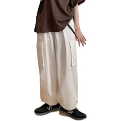 HEARUJOY  -  Summer Thin Work Pants Men's Trendy Casual Loose Cuffed Hong Kong Sle Cotton Youthful Energy Sle Straight Leg Pants