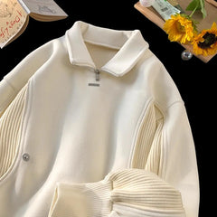 HEARUJOY  -  American autumn and winter street fashion personalized stand up collar half zipper couple loose retro casual Harajuku top y2k